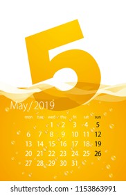 2019 Calendar month May beer orange background