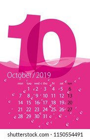 2019 Calendar month October juice pink background