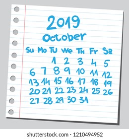 2019 calendar october ( sketch style ).