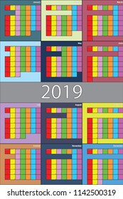 2019 Calendar Planer Organizer big editable space color weekday and month