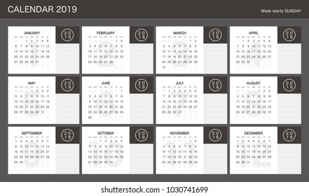 2019 Calendar Planner Design.
