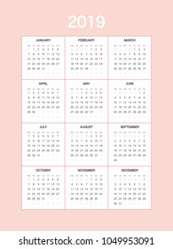 2019 Calendar Planner Design.