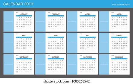 2019 Calendar Planner Design.