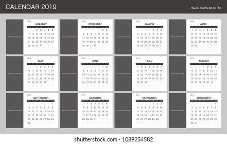 2019 Calendar Planner Design.