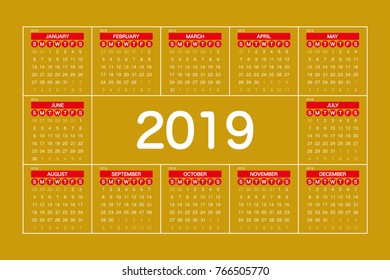 2019 Calendar Planner Design.