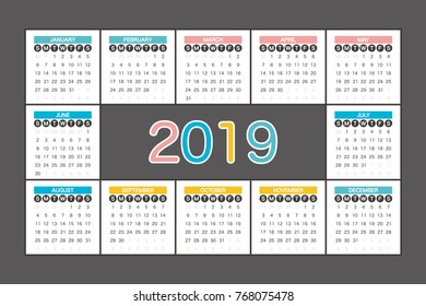 2019 Calendar Planner Design.