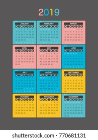 
2019 Calendar Planner Design.
