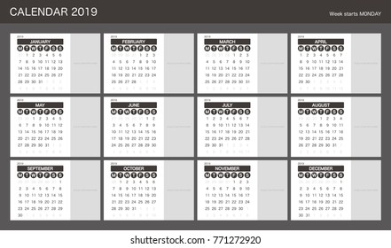 2019 Calendar Planner Design.