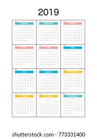 2019 Calendar Planner Design.