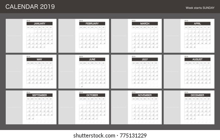 2019 Calendar Planner Design.