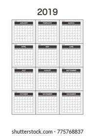 2019 Calendar Planner Design.