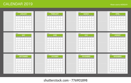 2019 Calendar Planner Design.