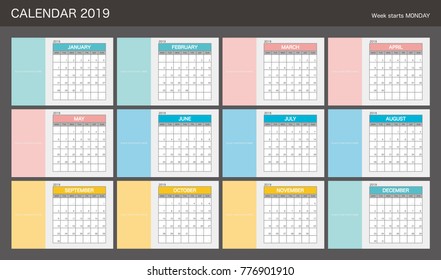 2019 Calendar Planner Design.