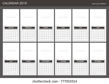 2019 Calendar Planner Design.
