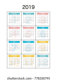 2019 Calendar Planner Design.