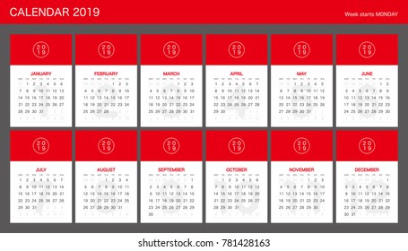 2019 Calendar Planner Design.