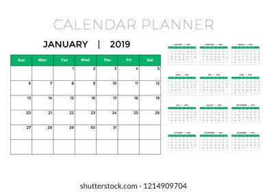 2019 calendar planner design template
