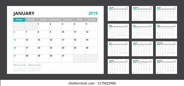 2019 Calendar Planner Set For Template Corporate Design Week Start On Sunday.