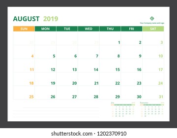 2019 calendar planner for template design size A5 August starts week on Sunday.