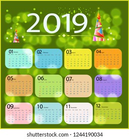 2019, Calendar Planner for 2019 Year. 