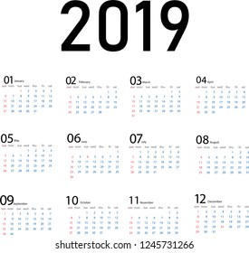 2019 Calendar Planner for 2019 Year