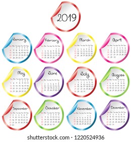 2019 Calendar with round glossy stickers