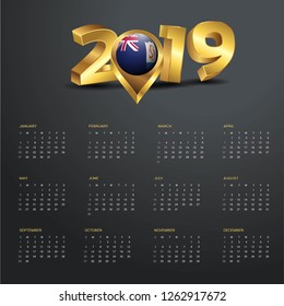 2019 Calendar Template. Anguilla Country Map Golden Typography Header
