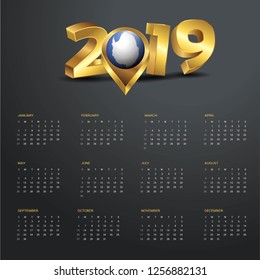 2019 Calendar Template. Antarctica Country Map Golden Typography Header