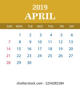 2019 Calendar Template - April