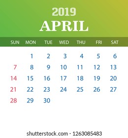 2019 Calendar Template - April