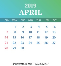2019 Calendar Template - April