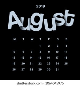 2019 Calendar Template : August : Vector Illustration