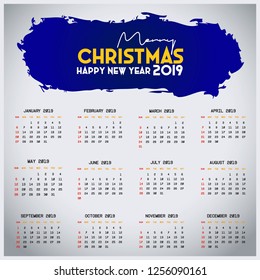2019 Calendar template. Christmas and Happy new Year Background