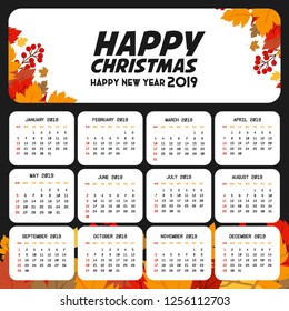 2019 Calendar template. Christmas and Happy new Year Background