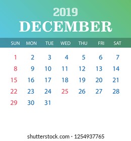 2019 Calendar Template - December
