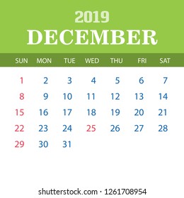 2019 Calendar Template - December