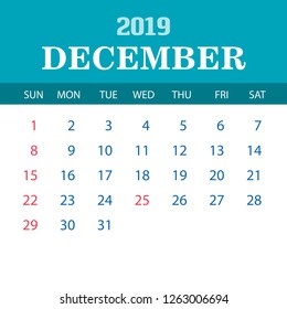 2019 Calendar Template - December