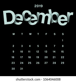 2019 Calendar Template : December : Vector Illustration