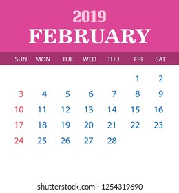 2019 Calendar Template - February