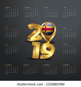 2019 Calendar Template. Golden Typography with Aland Country Map Golden Typography Header