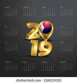 2019 Calendar Template. Golden Typography with Saint-Martin Country Map Golden Typography Header