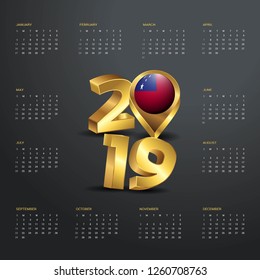 2019 Calendar Template. Golden Typography with Samoa Country Map Golden Typography Header