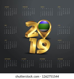 2019 Calendar Template. Golden Typography with Komi Country Map Golden Typography Header