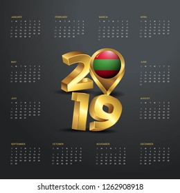 2019 Calendar Template. Golden Typography with Transnistria Country Map Golden Typography Header