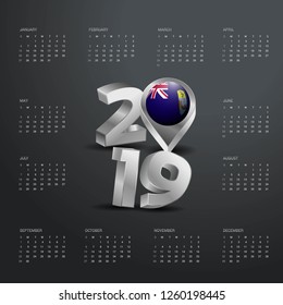 2019 Calendar Template. Grey Typography with Saint Helena Country Map Golden Typography Header