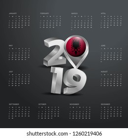 2019 Calendar Template. Grey Typography with Albania Country Map Golden Typography Header