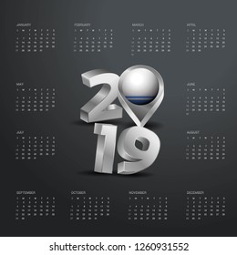 2019 Calendar Template. Grey Typography with Altai Republic Country Map Golden Typography Header