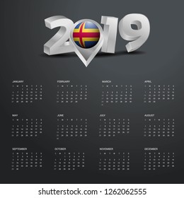 2019 Calendar Template. Grey Typography with Aland Country Map Golden Typography Header