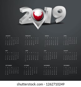2019 Calendar Template. Grey Typography with Easter Island Rapa Nui Country Map Golden Typography Header