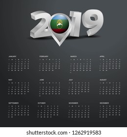2019 Calendar Template. Grey Typography with Karachay Chekessia Country Map Golden Typography Header